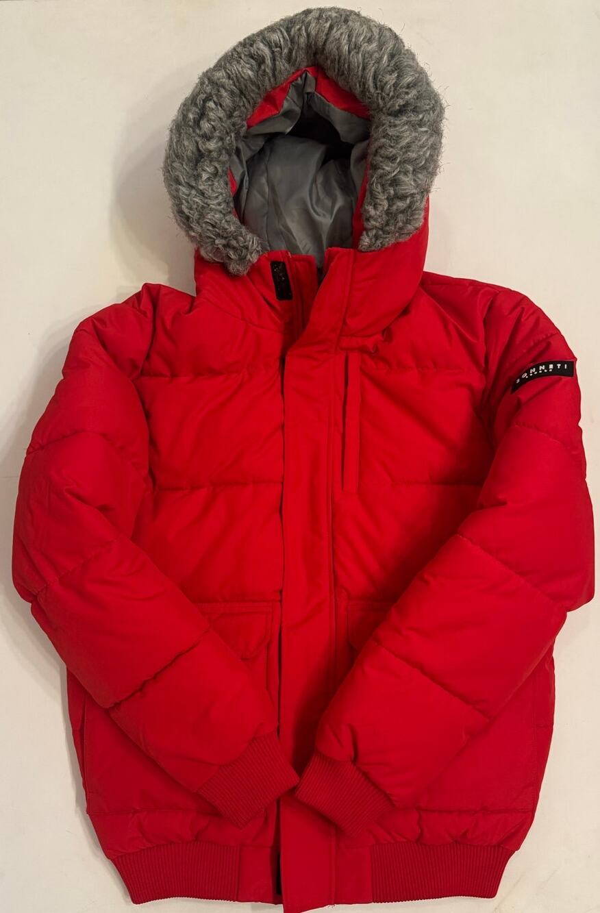 Sonetti London Winter Coat Red Puffer Women's Sz M Faux Fur Hood